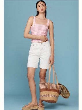 The Austyn High-Rise Cuffed Jean Shorts by Pilcro Anthropologie size26 ivory